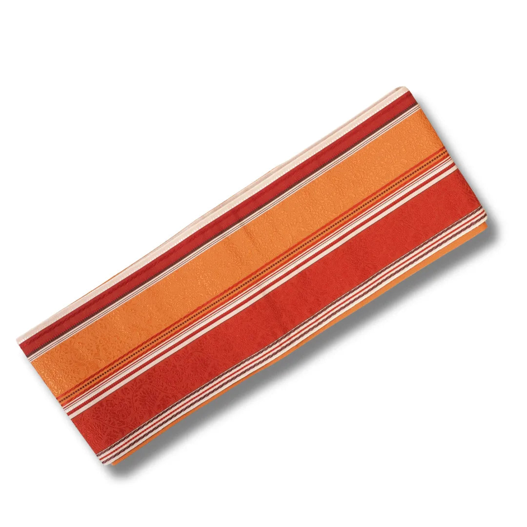 Vintage Hanhaba Obi aus Japan mit orange-roten Längsstreifen und weißen Linien