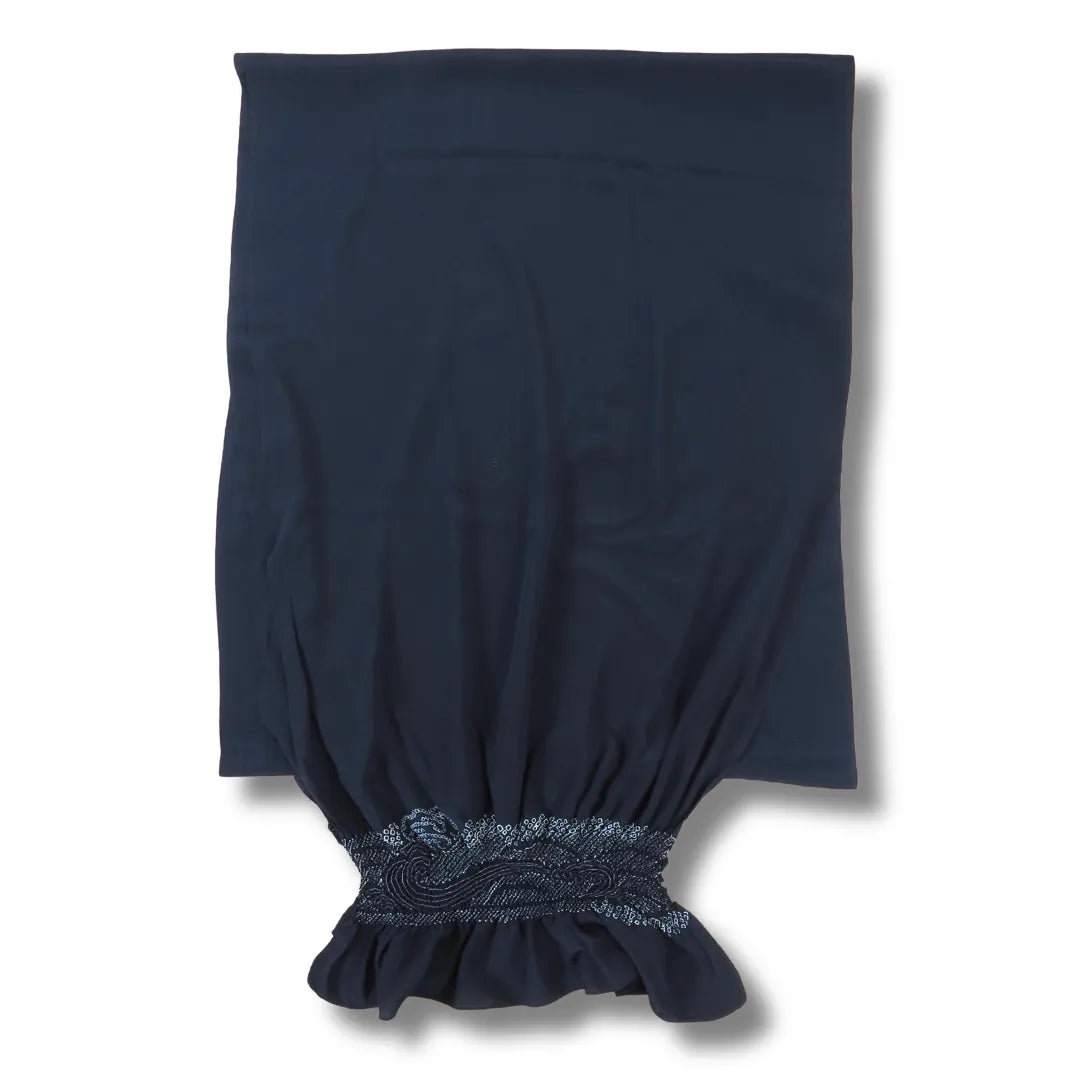 Vintage Heko Obi für Herren in Dunkelblau mit Shibori-Wirbel-Muster am Ende