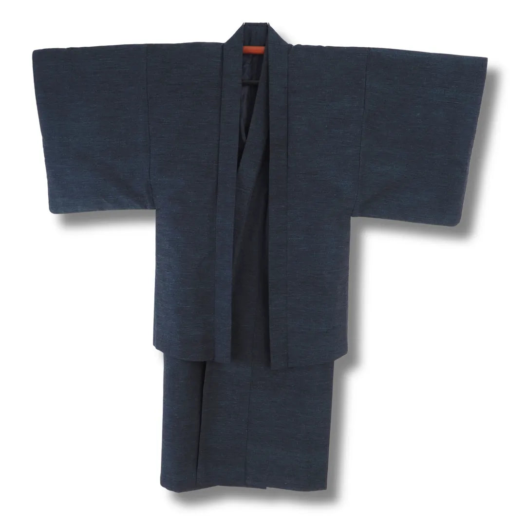 Vintage Herren-Ensemble aus Japan in Dunkelblau, Kimono mit Haori, Frontansicht