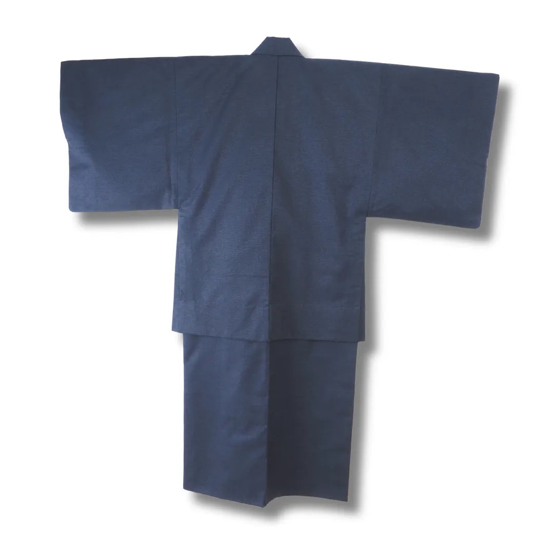Vintage Herren-Ensemble aus Japan in Dunkelblau, Kimono mit Haori, Rückansicht
