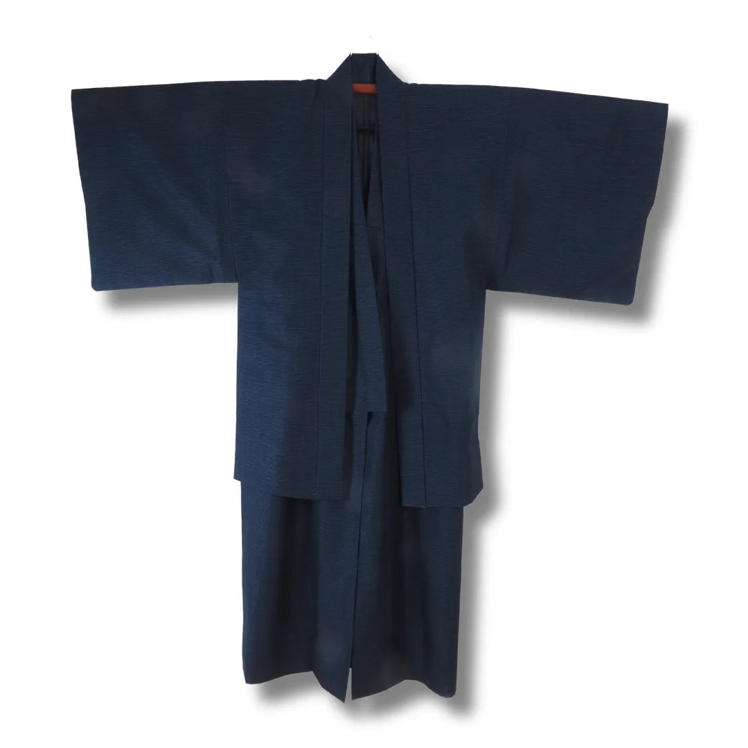 Vintage Herren Ensemble in Dunkelblau mit Kimono und Haori Vorderansicht