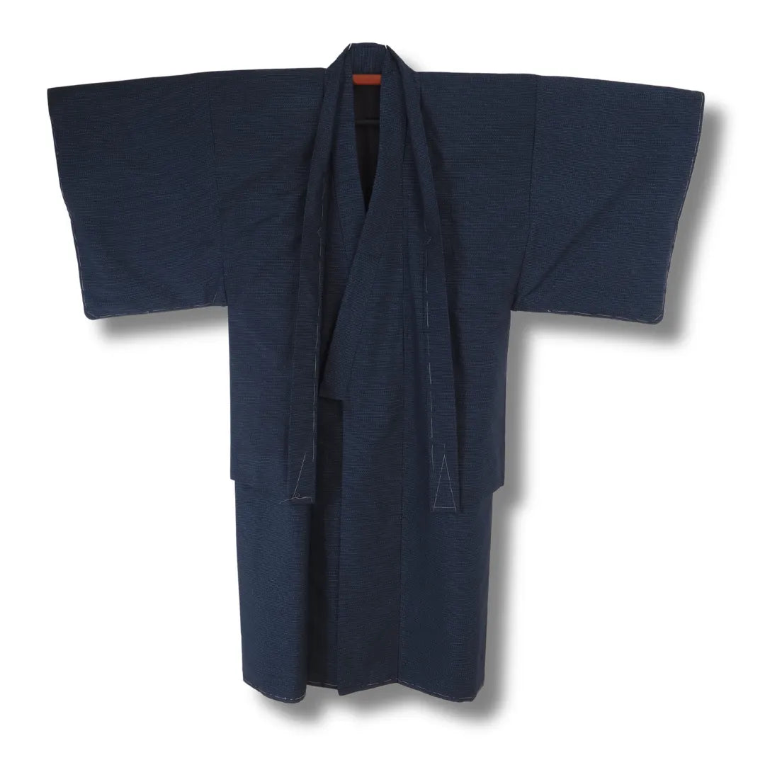 Vintage Herren Ensemble in Dunkelblau: Kimono und Haori, Gesamtansicht, Frontansicht