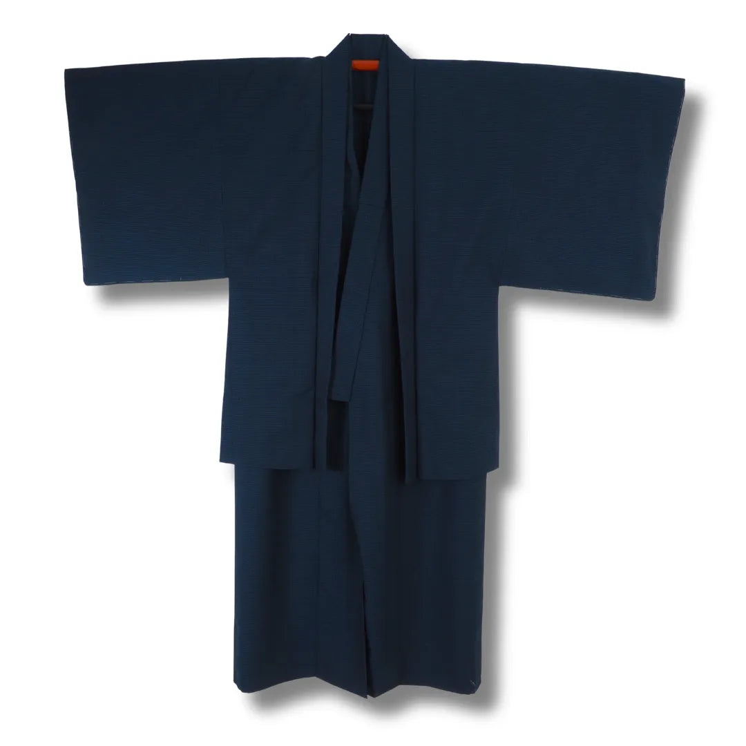 Vintage Herren Ensemble in Dunkelblau: Kimono und Haori, Frontansicht