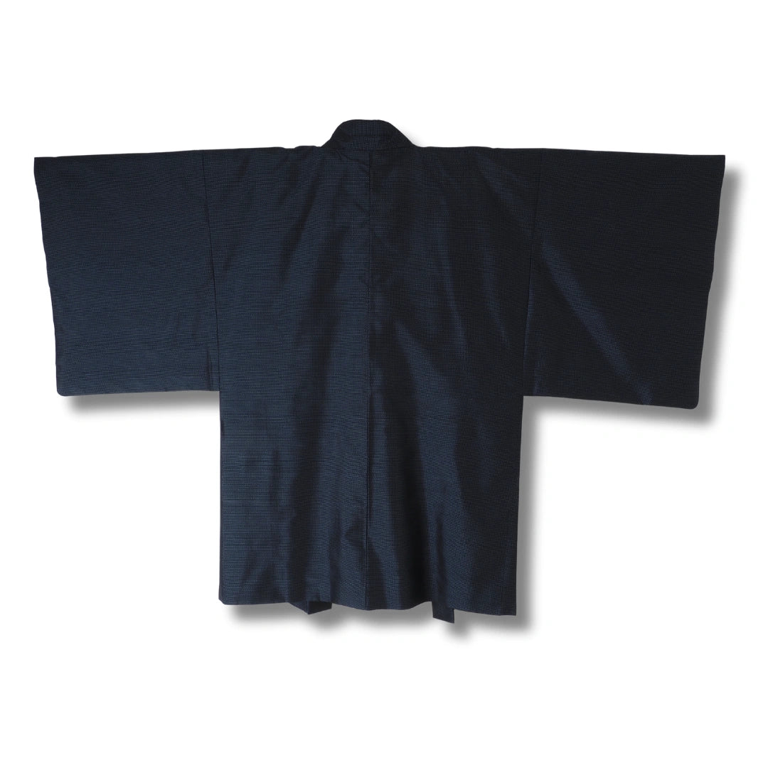 Vintage Herren Haori Blau mit feinem Muster & Landschaftsinnenseite