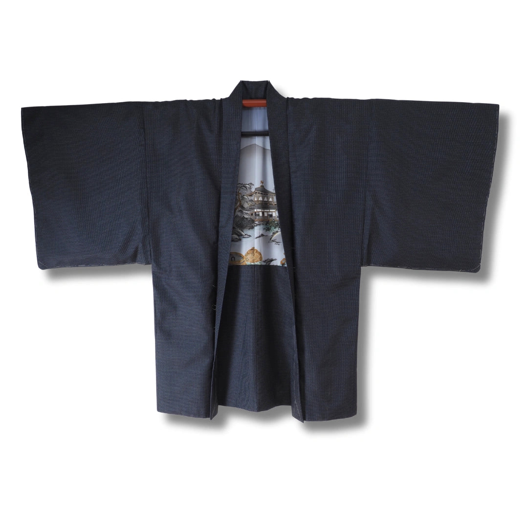 Vintage Herren Haori Dunkelblau mit Kinkakuji Tempel