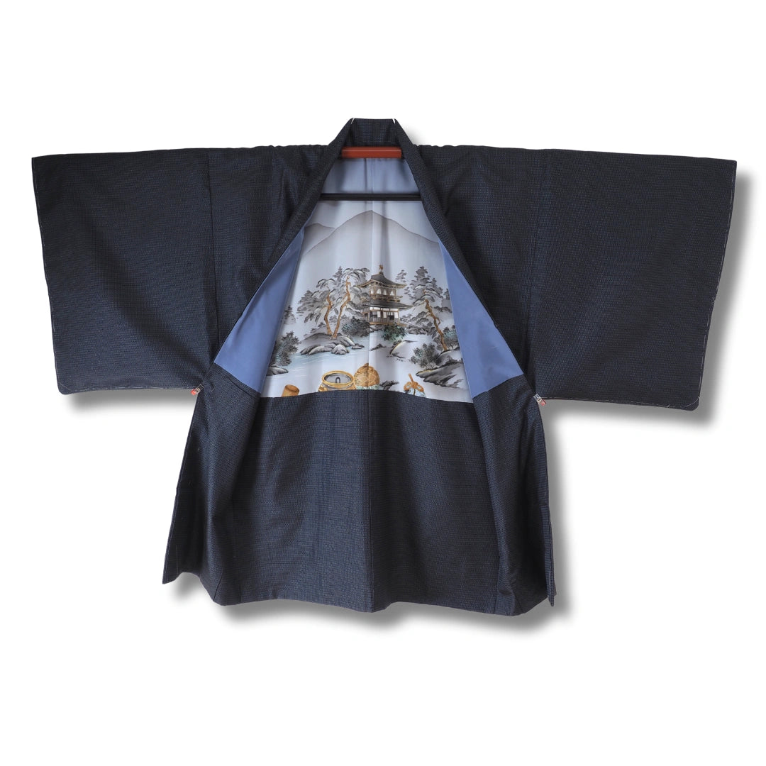 Vintage Herren Haori Dunkelblau mit Kinkakuji Tempel