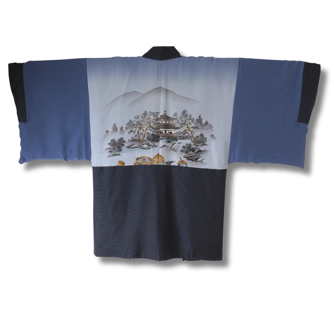 Vintage Herren Haori Dunkelblau mit Kinkakuji Tempel