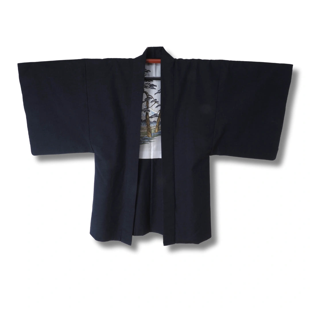 Vintage Herren Haori Dunkelblau – Mit Landschaftsmotiv