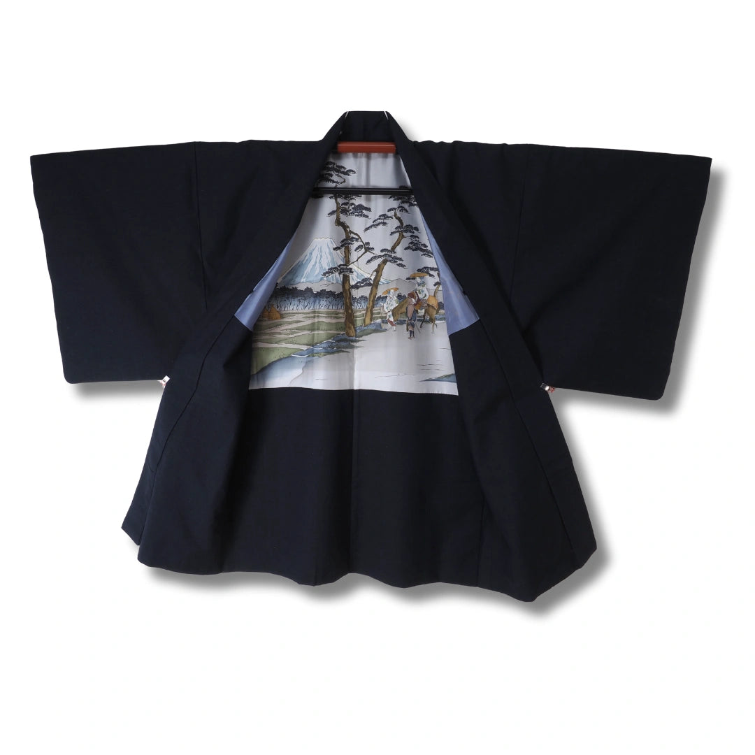 Vintage Herren Haori Dunkelblau – Mit Landschaftsmotiv