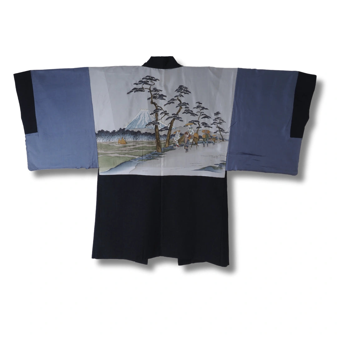 Vintage Herren Haori Dunkelblau – Mit Landschaftsmotiv
