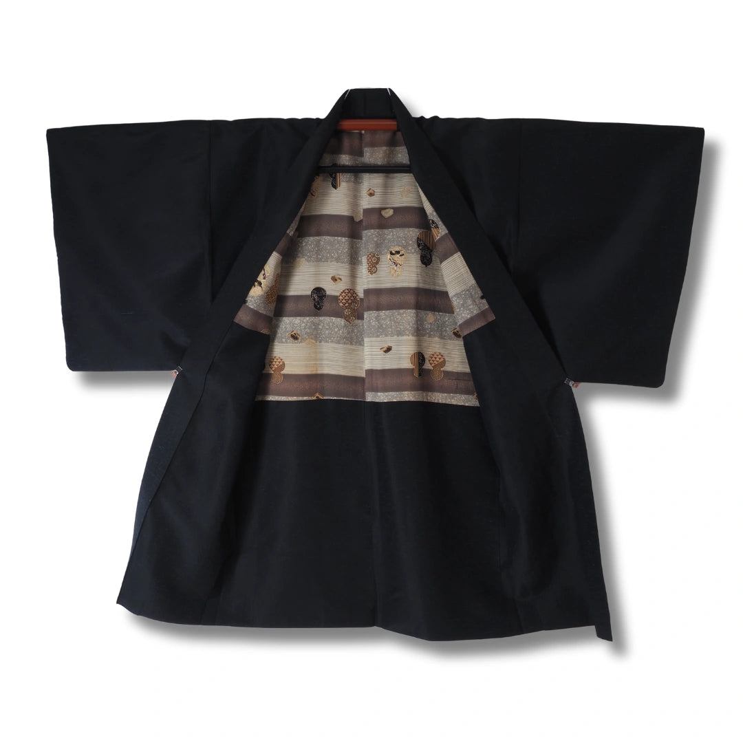 Vintage Herren Haori Dunkelblau mit gestreifter Innenseite