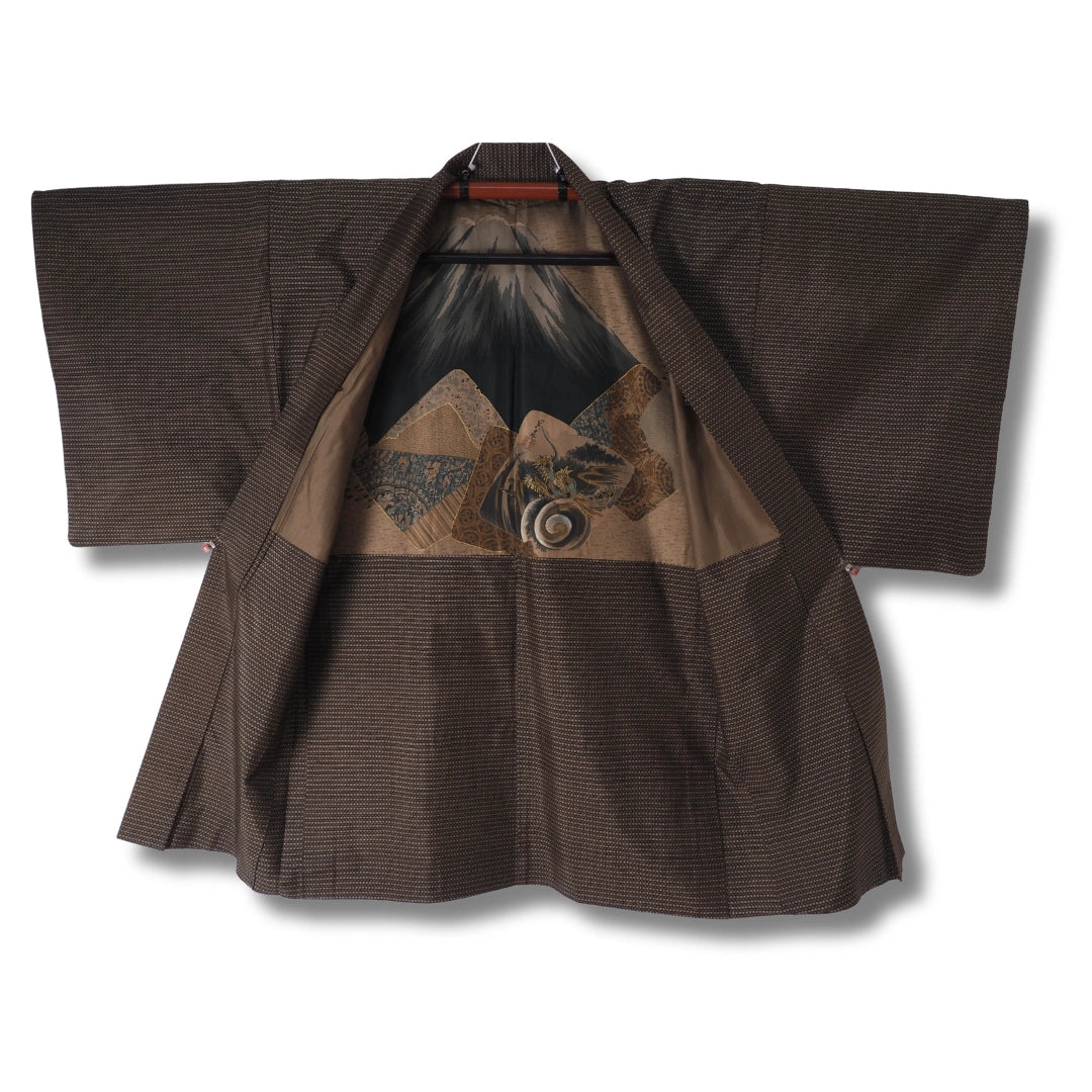 Vintage Herren Haori Grau-Braun mit Fuji