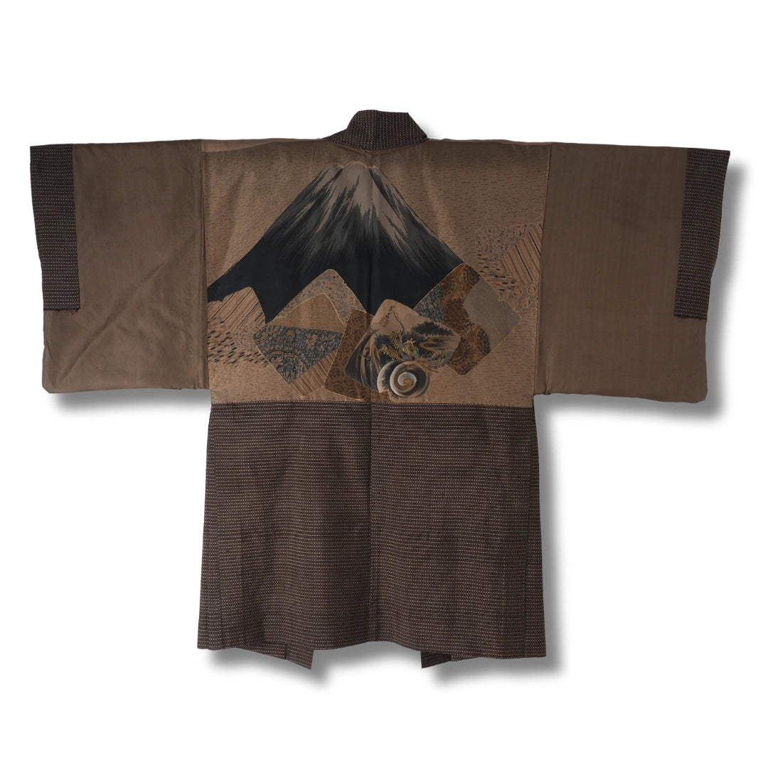 Vintage Herren Haori Grau-Braun mit Fuji
