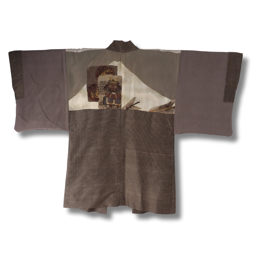 Vintage Herren Haori hellbraun mit Drachenmotiv