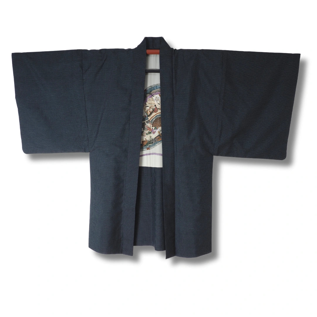 Vintage Herren Haori – Dunkelblau mit Innenmalerei