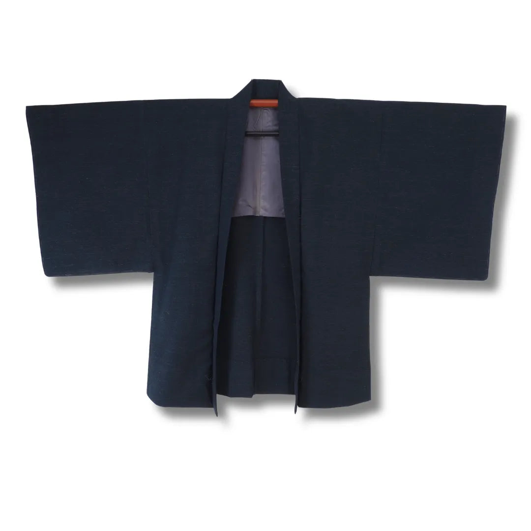 Vintage Herren Haori in Dunkelblau meliert, geöffnet