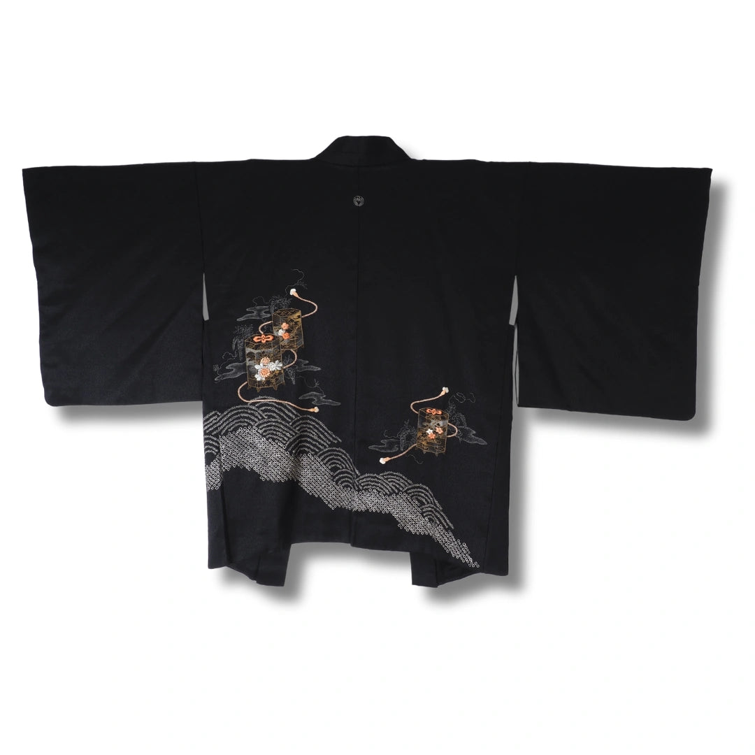 Vintage Damen Haori schwarz mit Stickerei + Haori Himo