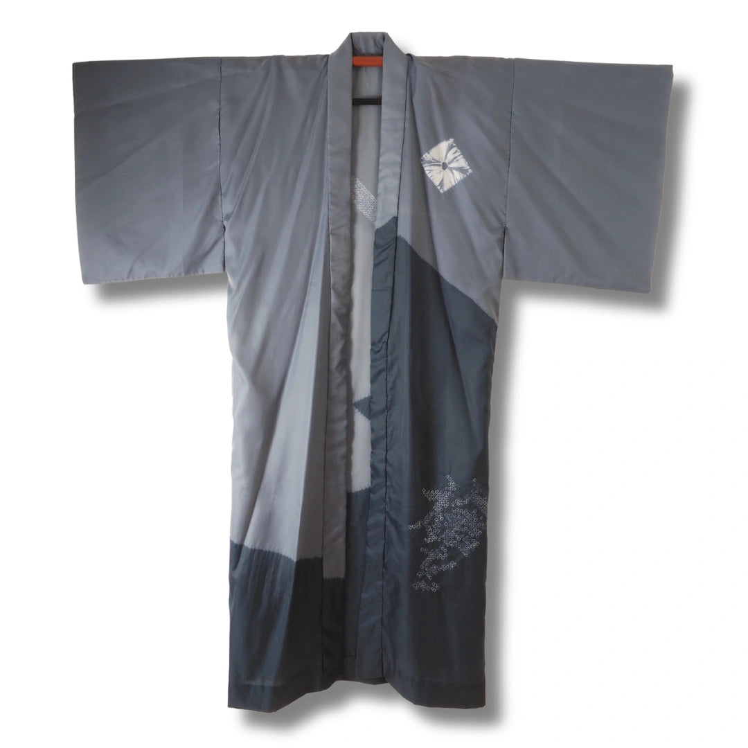 Vintage Herren Juban grau gemustert mit Shibori