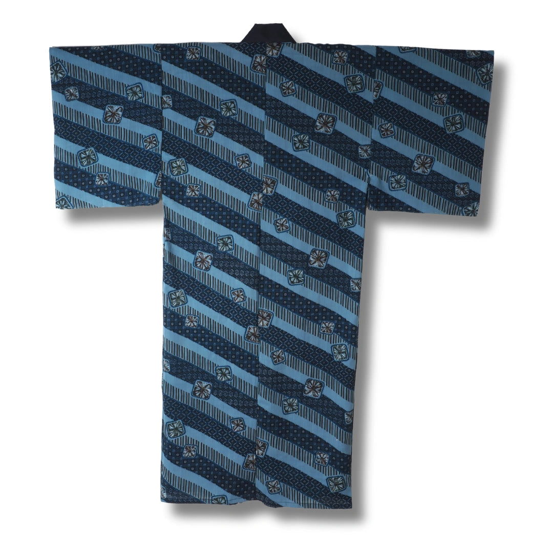 Vintage Herren Juban Blau mit traditionellem Muster