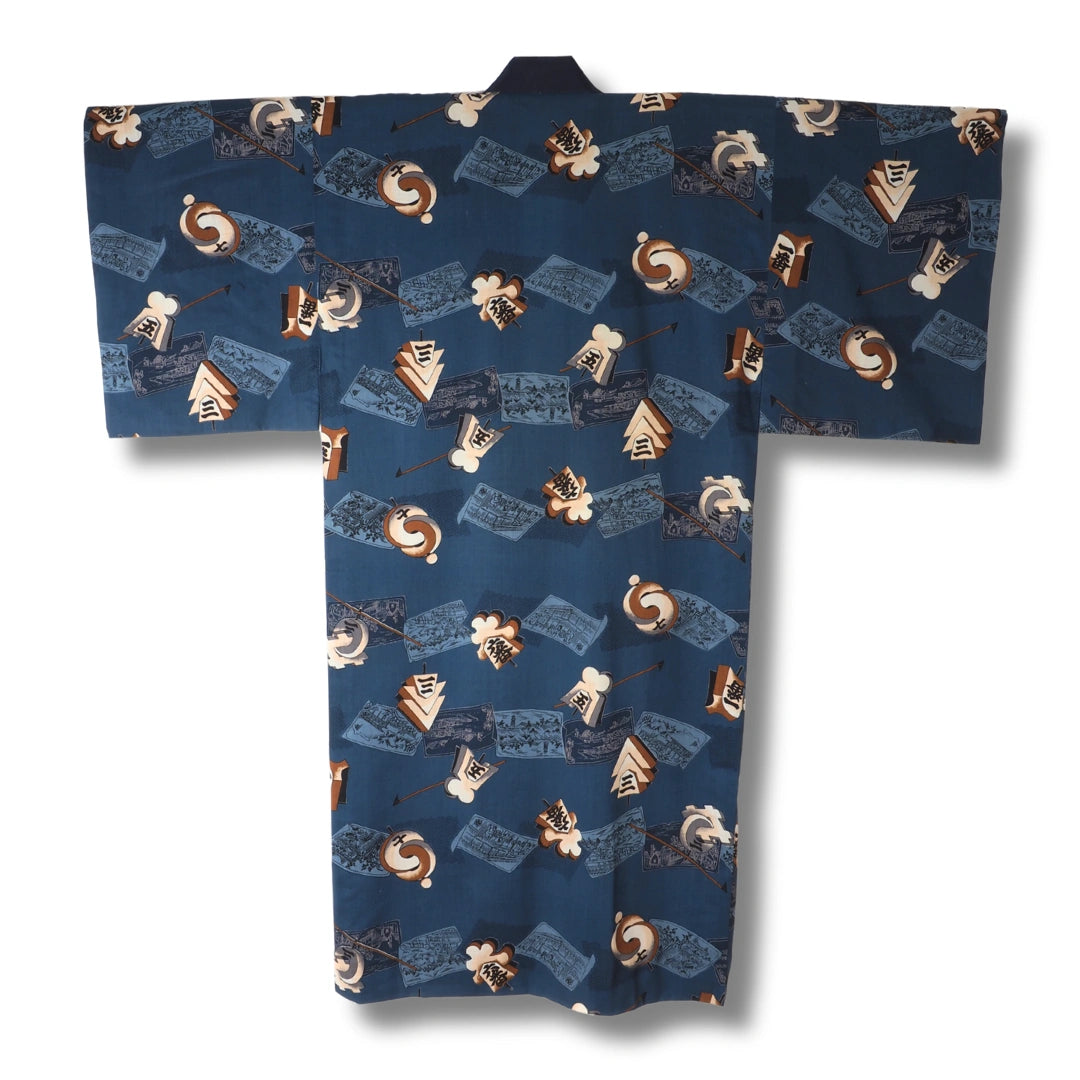 Vintage Herren Juban Blau mit Schriftzeichen