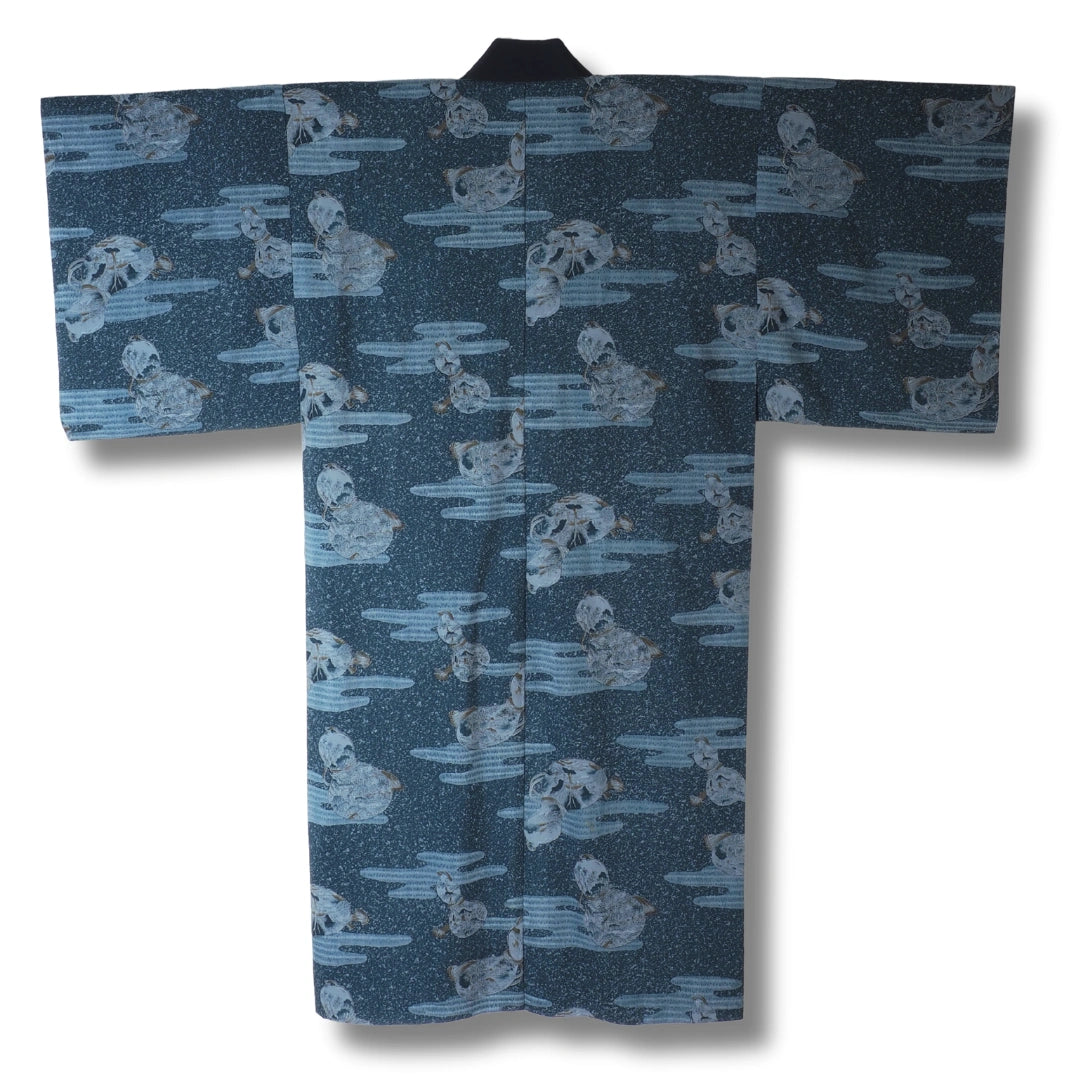 Vintage Herren Juban Blau mit Flaschenkürbismuster