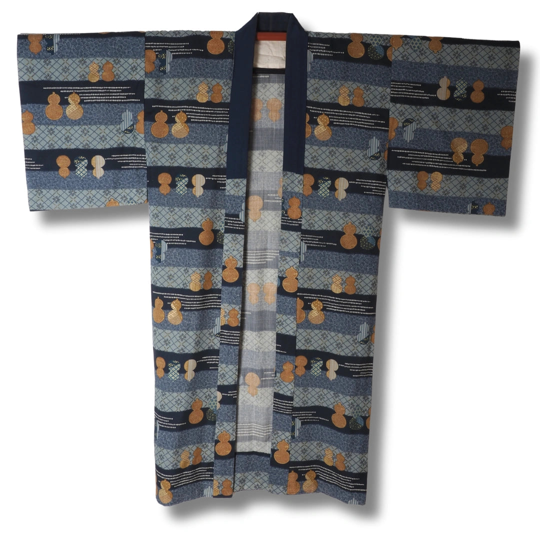 Vintage Herren Juban – Blaugrau mit braunem Muster