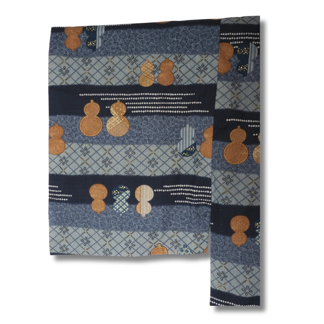 Vintage Herren Juban – Blaugrau mit braunem Muster
