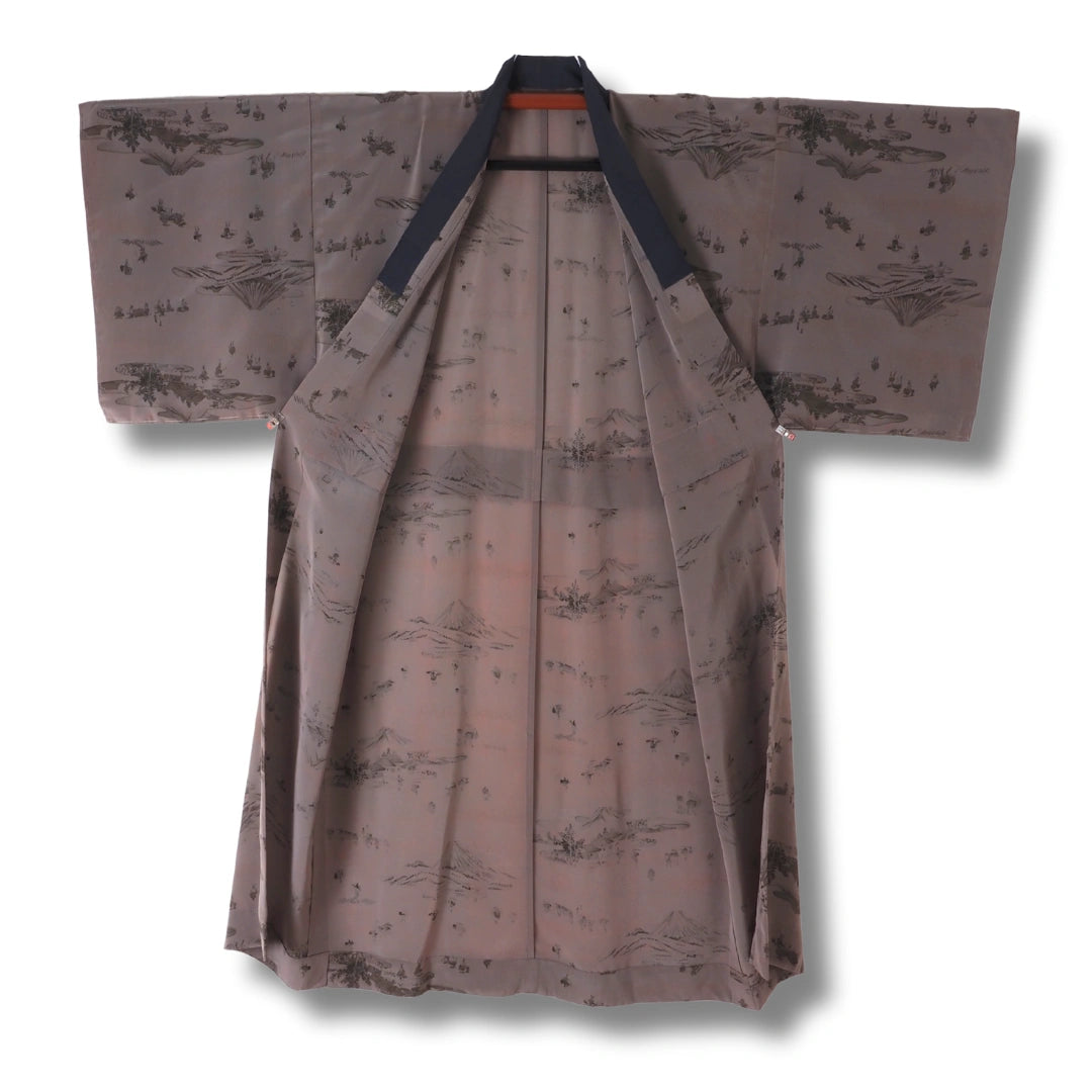 Vintage Herren-Juban Braun mit Bergmotiv