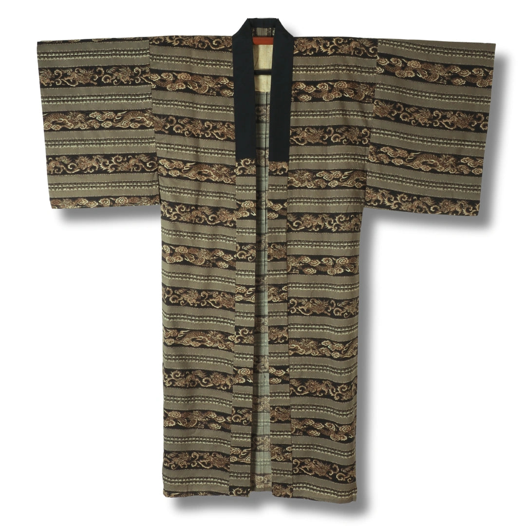 Vintage Herren Juban braun-grau mit Drachenmotiv