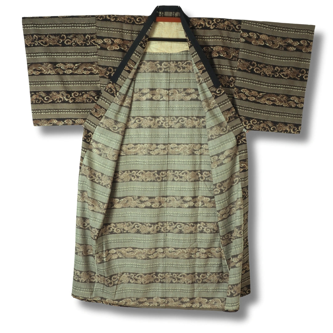 Vintage Herren Juban braun-grau mit Drachenmotiv
