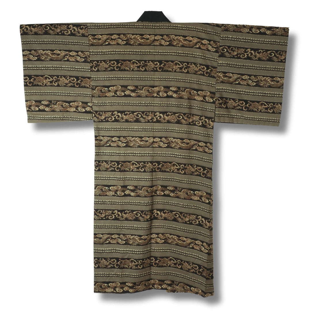 Vintage Herren Juban braun-grau mit Drachenmotiv