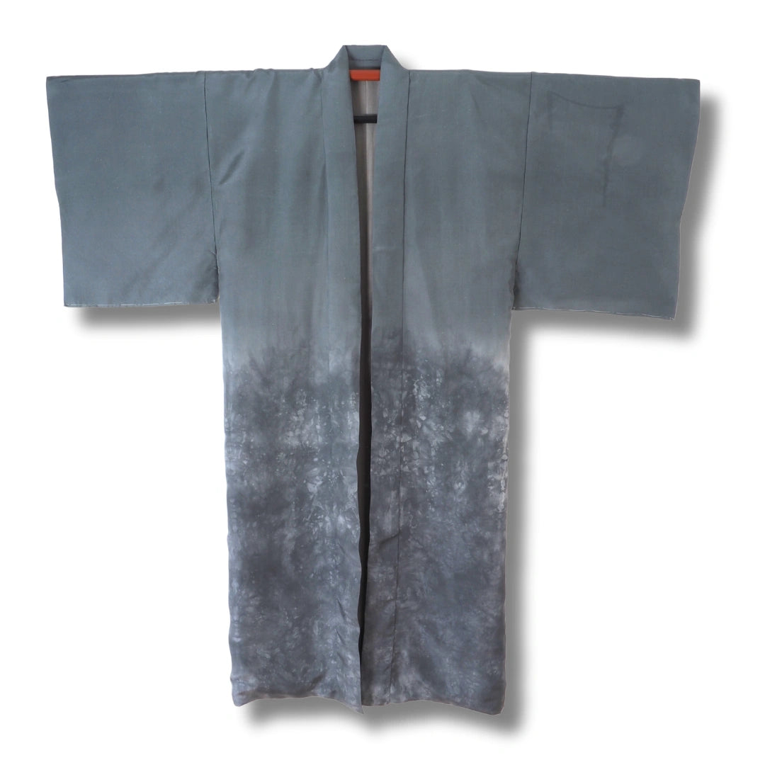 Vintage Herren-Juban Dunkelgrau mit Batikverlauf & Landschaftsmotiv
