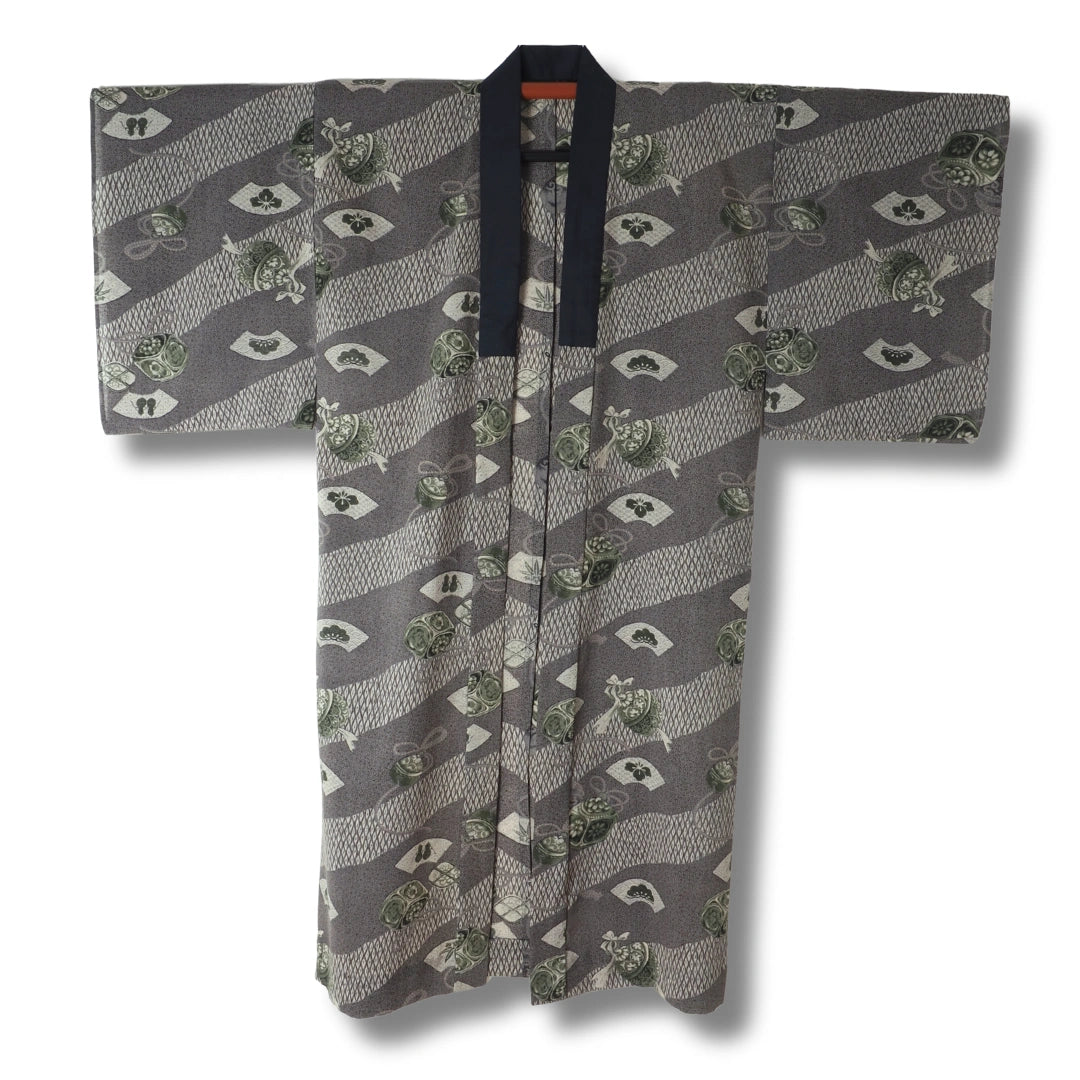 Vintage Herren Juban Grau mit Muster