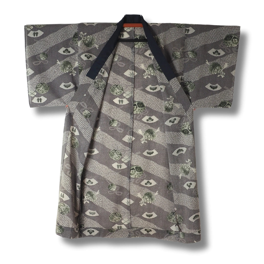 Vintage Herren Juban Grau mit Muster