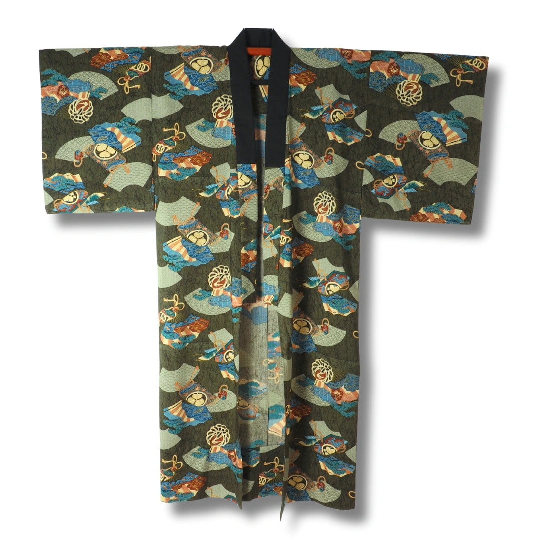 Vintage Herren Juban Grün mit Fächer-Motiv