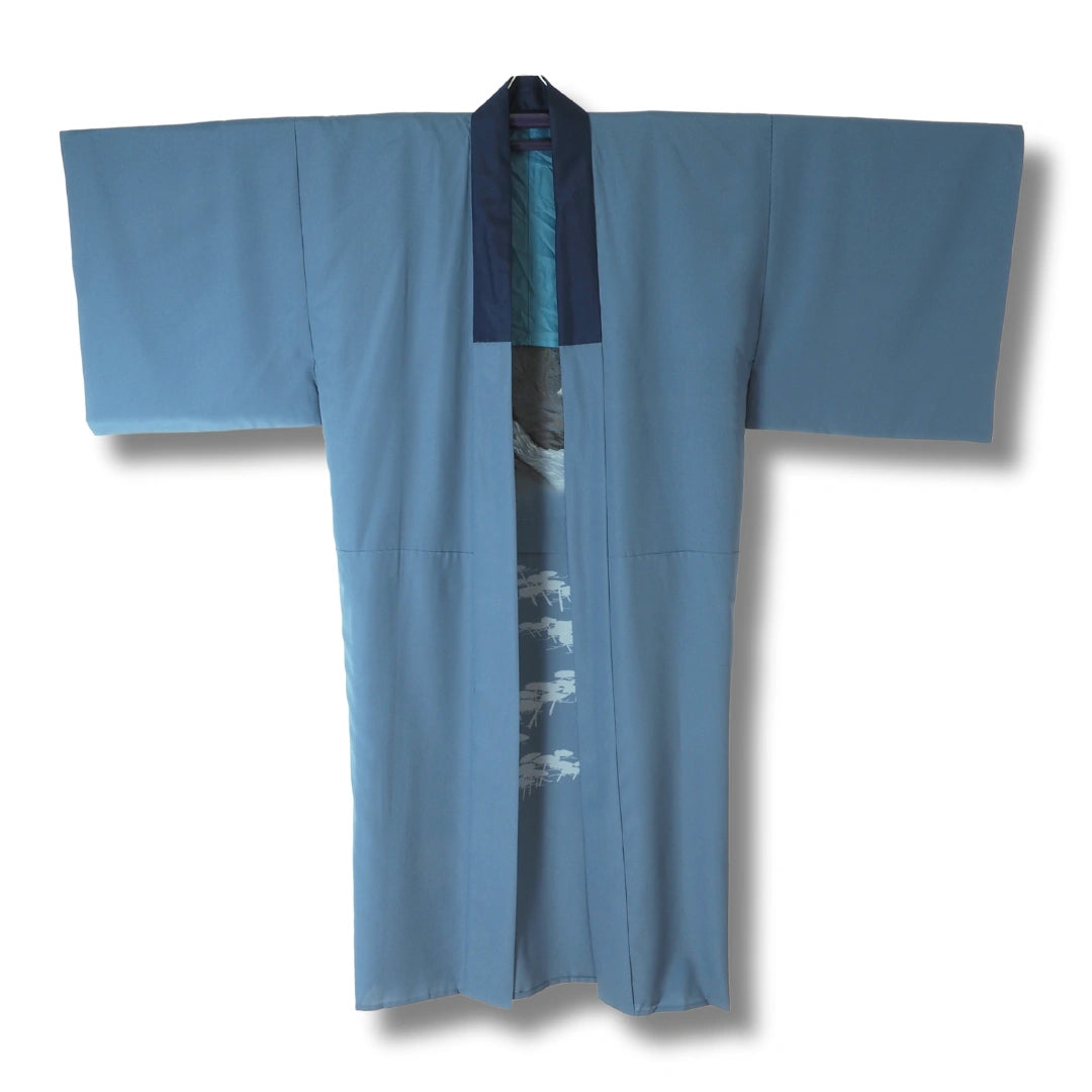 Vintage Herren Naga-Juban – Blau mit Landschaftsbild