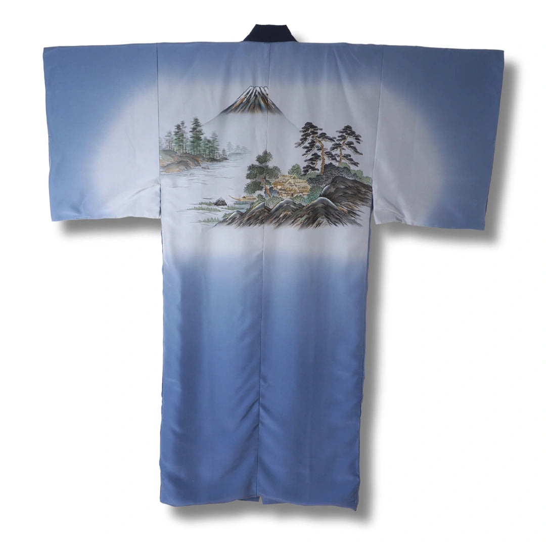 Vintage Herren Juban Hellblau mit Landschaftsmotiv