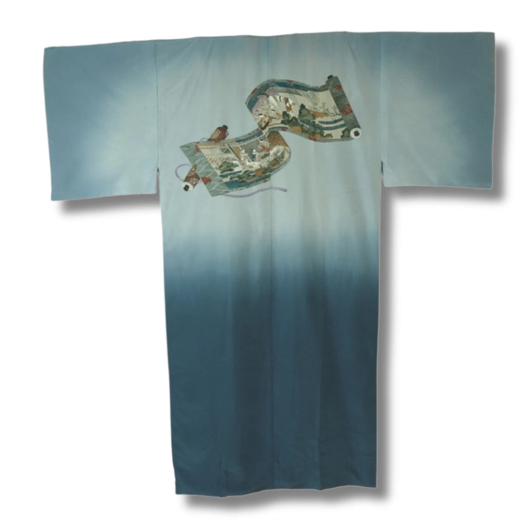 Vintage Herren Juban hellblau Schriftrolle