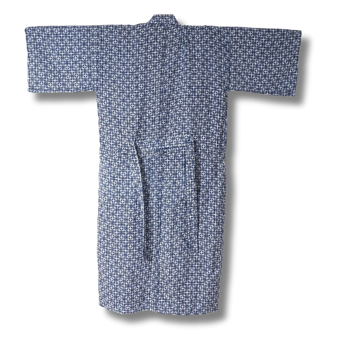 Vintage Nemaki Yukata Blau-Weiß mit modernem Linienmuster