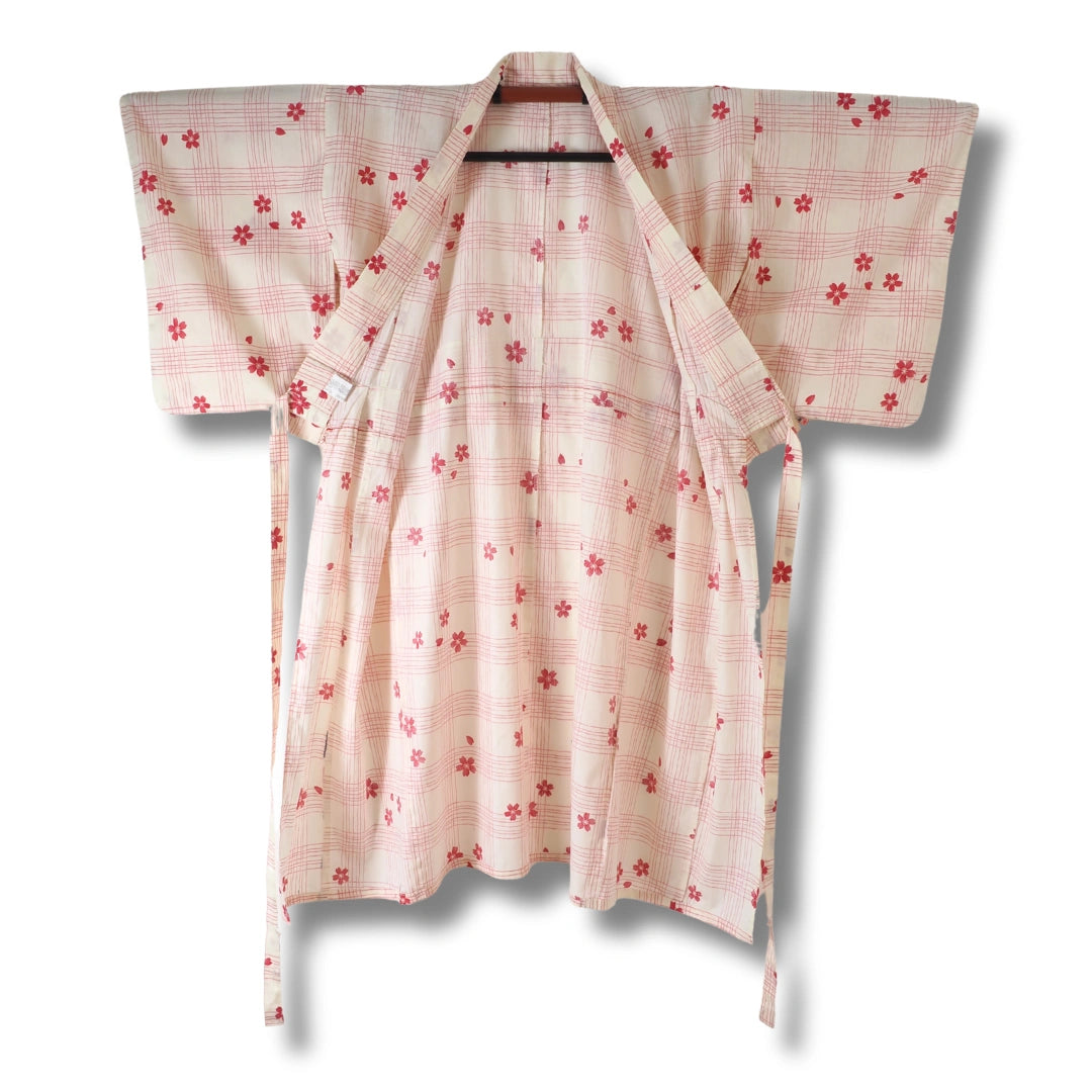 Vintage Kinder-Juban Creme mit rosa Karomuster (Größe 140–152)