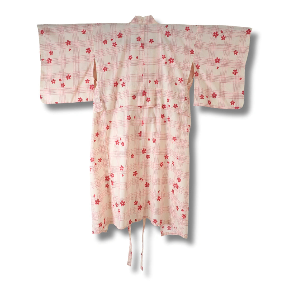 Vintage Kinder-Juban Creme mit rosa Karomuster (Größe 140–152)
