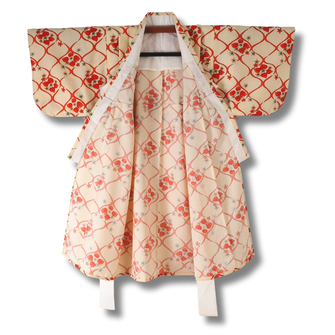 Vintage Kinder-Juban Creme mit rotem Muster (Größe 116–128)