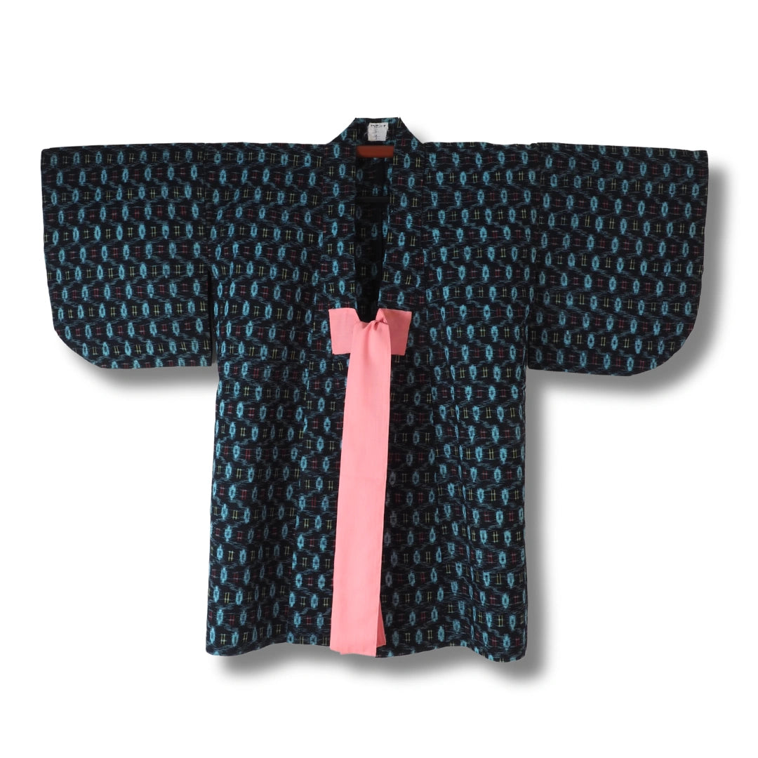 Vintage Kinder-Yukata Dunkelblau mit Muster (Größe 122–134)