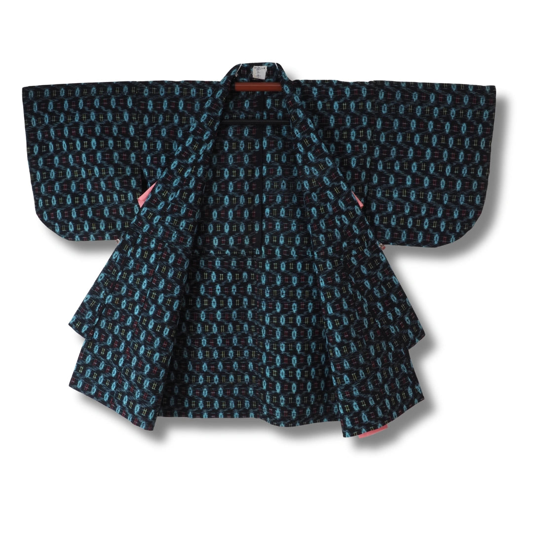Vintage Kinder-Yukata Dunkelblau mit Muster (Größe 122–134)