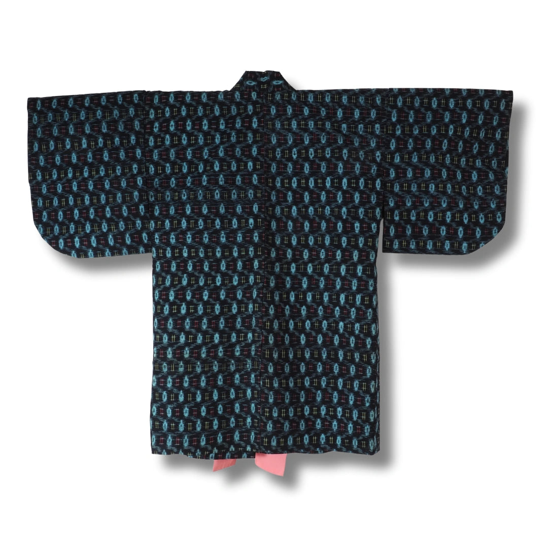 Vintage Kinder-Yukata Dunkelblau mit Muster (Größe 122–134)