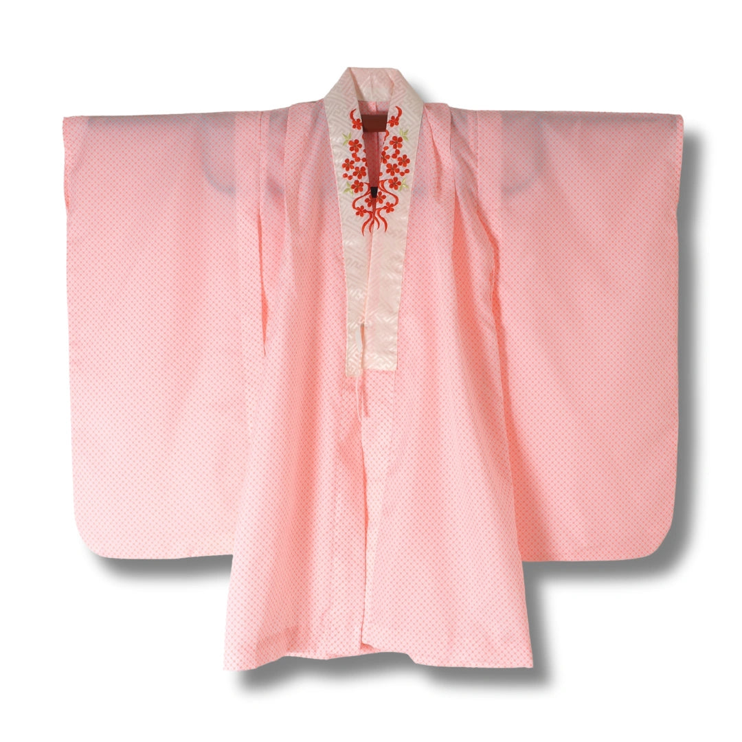 Vintage Kinder Furisode Juban Koralle mit Stickerei (Gr. 86–100)