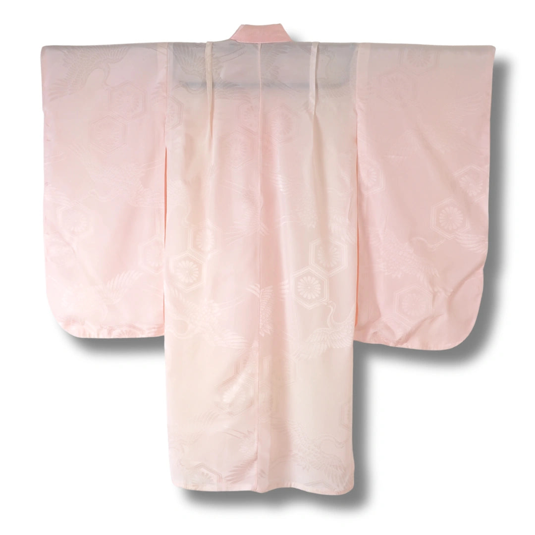 Vintage Kinder-Furisode-Juban Rosa mit Blumenmuster (Größe 134–140)