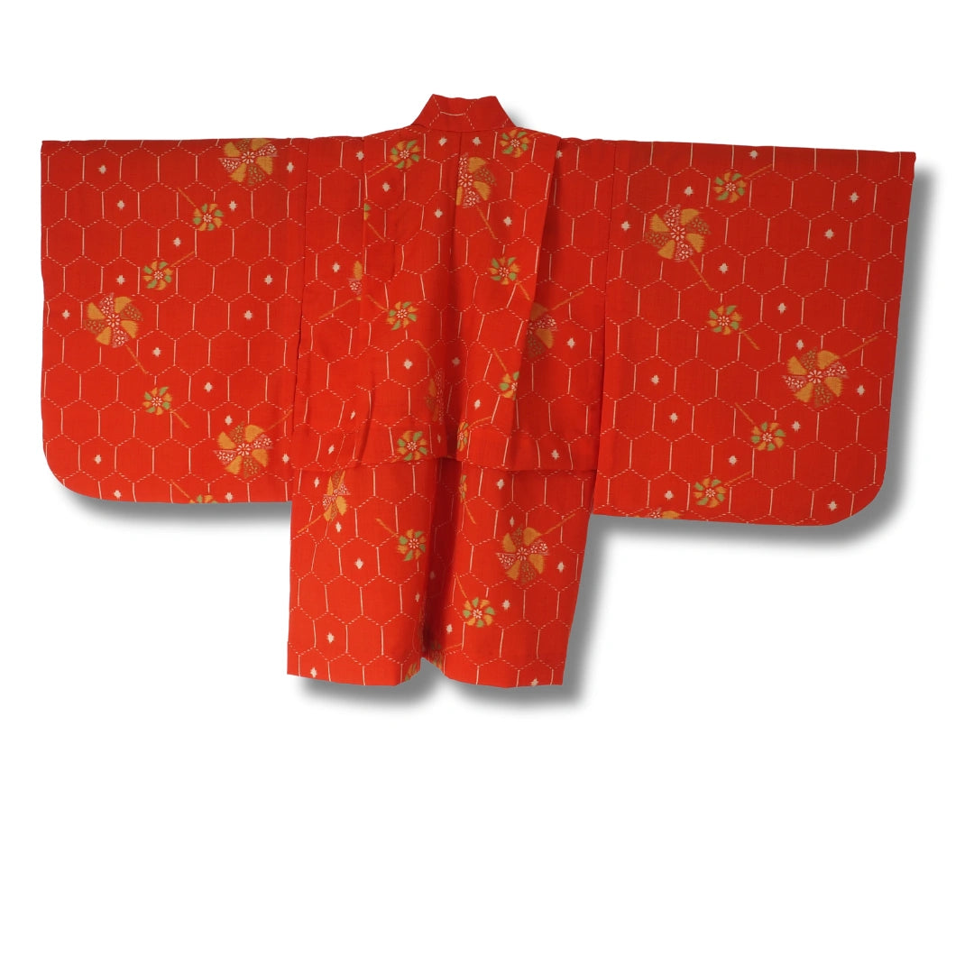 Vintage Kinder Haori Rot mit Blumenmuster (Gr. 92 - 110)