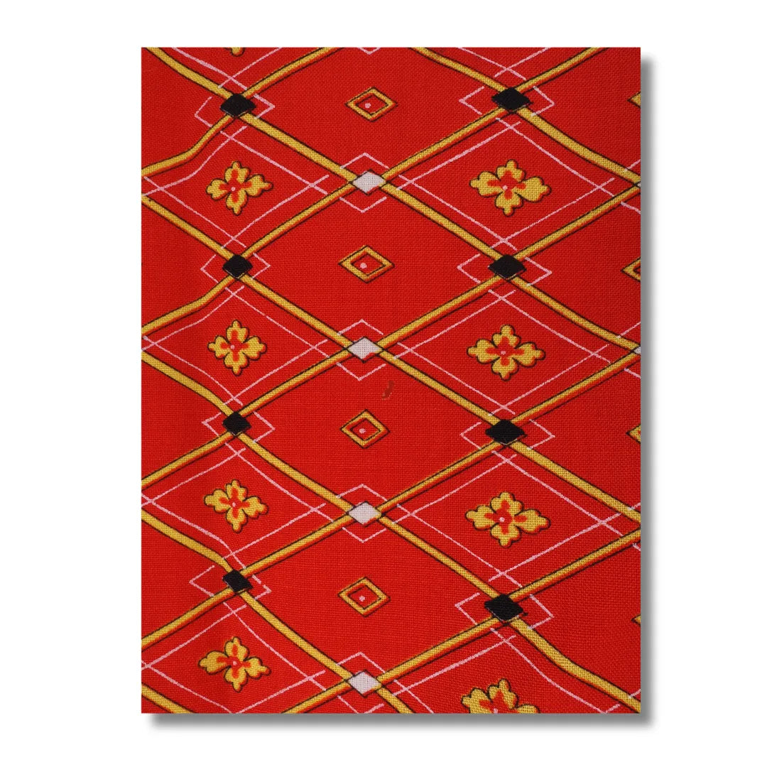 Vintage Kinder-Ensemble – Rot mit Gelbem Rautenmuster (Kimono & Haori-Jacke) inkl. Haori Himo