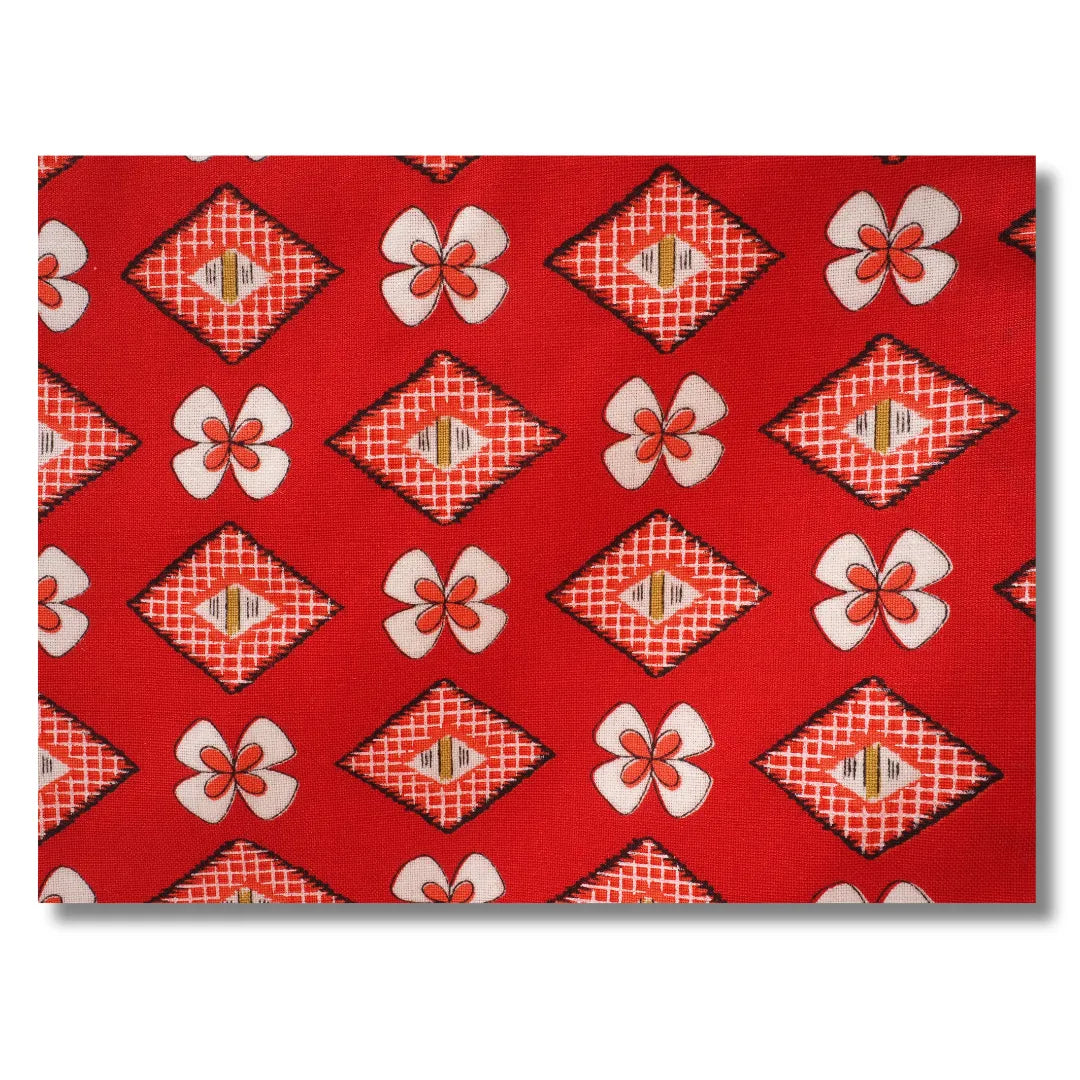 Vintage Kinder-Ensemble – Rot mit Weißen Blumen (Kimono & Haori inkl. Haori-Himo)